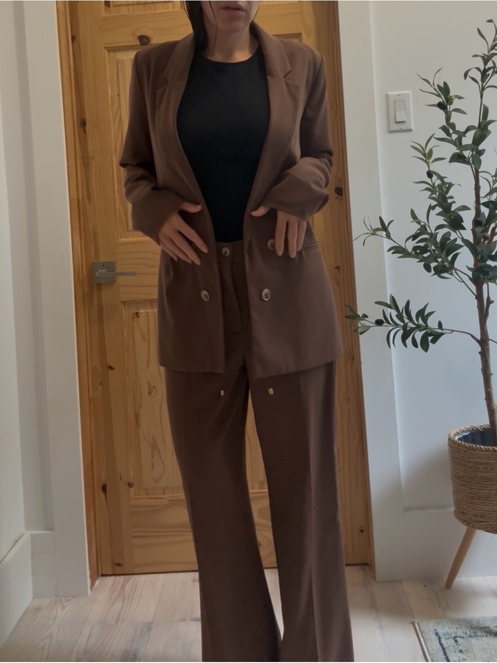 Brown Women's Tailored Blazer & Wide-Leg Pants Set - Brand AUTRES FILLES